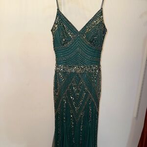 Dark Green Sparkly Gatsby Beaded A-Line Gown